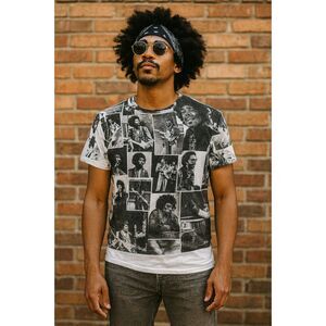 Jimi Hendrix Black White Graphic Photos T Shirt Tee Top Mens Size Large